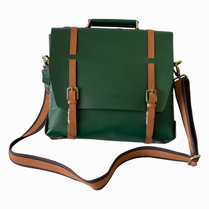 Full Grain Leather Messenger Laptop Bag for Men & Women in Green Color