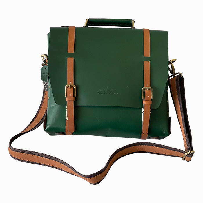 Full Grain Leather Messenger Laptop Bag for men women in Green