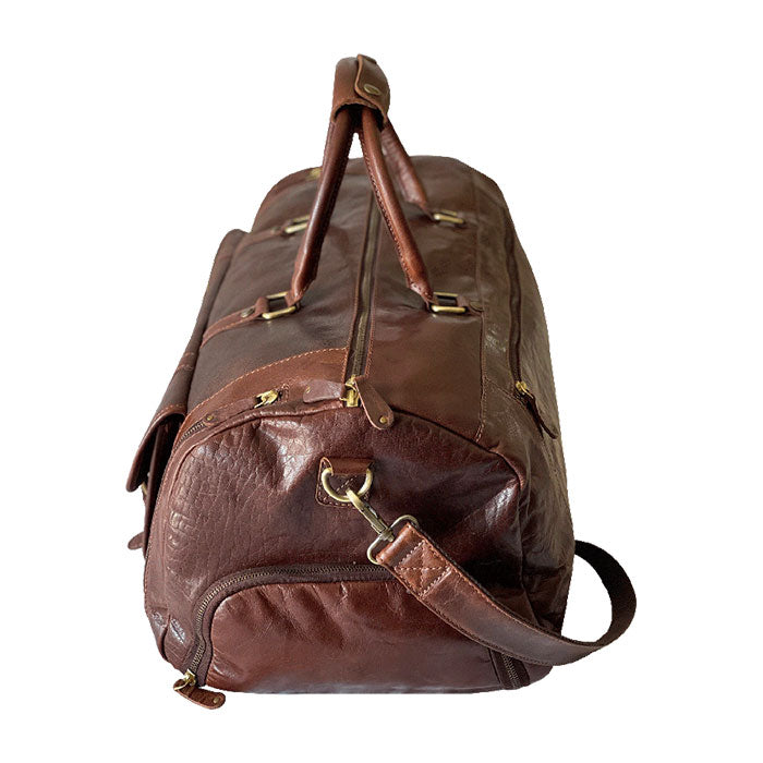 ULX Minimalist Leather Weekender Holdall Duffel Bag | Brown