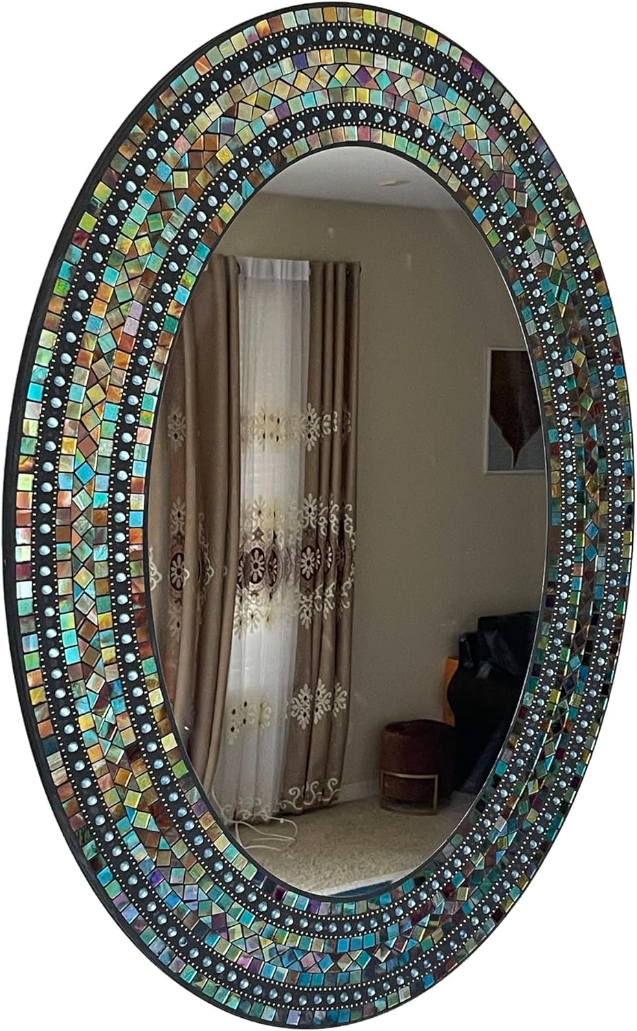 Dovecove Zorigs Mosaic Mirror, Wall Art Décor - Handcrafted Decorative Wall Mirror, Sky Blue And Teal Mosaic 24 Frame 14 Round Mirror For Hallway Bedroom Bathroom Living Room W003325826