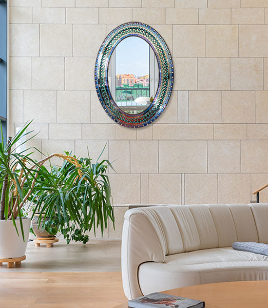 oval mosaic wall mirror