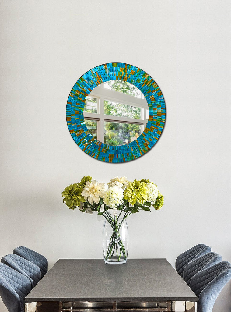 round mosaic mirror, turquoise mosaic mirror 