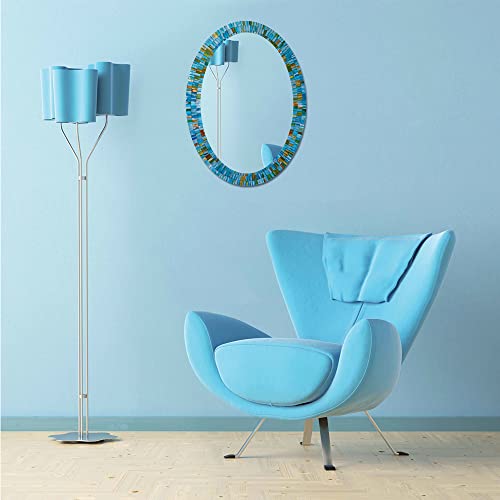 oval wall mirror on wall with chair