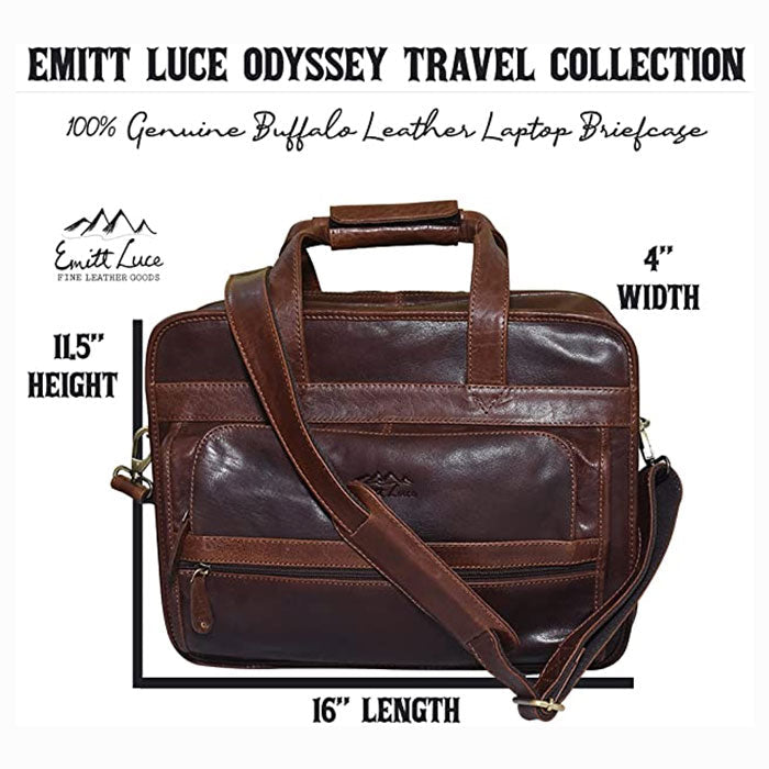 Full Grain Leather Slim Briefcase Laptop Bag in Brown for Men Women
