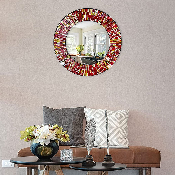 red round mosaic wall mirror for living room by Home Gift Warehouse