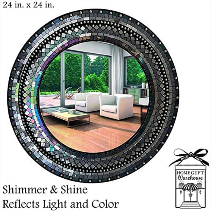 Home Gift Warehouse round mosaic mirror of rainbow ,grey and black